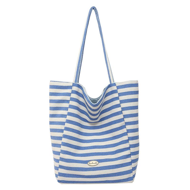Artistic Style Casual Striped Tote Bag, Sweet Double-sided Single-shoulder Bag for Women