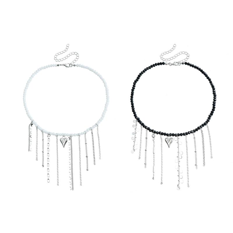 Creative Goth Moon Heart Tassel Pendant Choker Necklace Women Love Charm Necklace Collares Vintage Clavicle Chain Jewelry