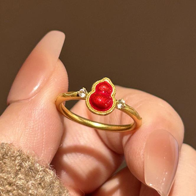 

Xiaohongshu Good Luck Red Gourd Ring for Women: Fortune & Prosperity with Delicate Diamond Studs Adjustable Opening