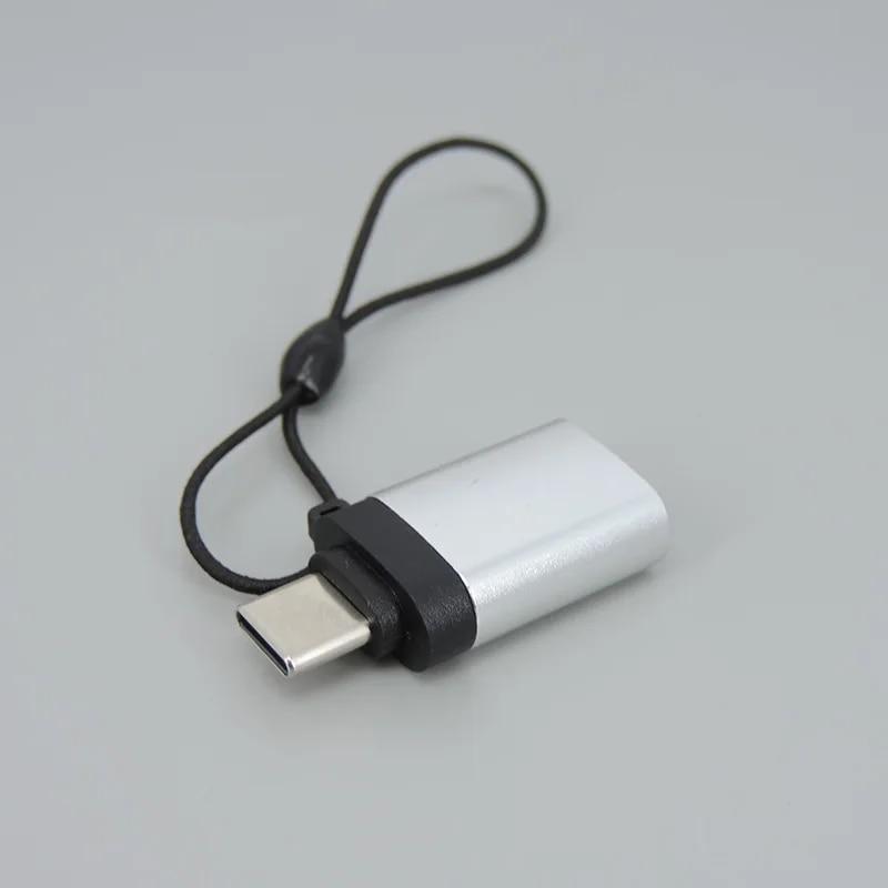 Fekete arany védhető USB 3.0 Type-C OTG Adapter Type C USB C dugasz-alj átalakító függő kötélgyűrűvel USBC csatlakozóhoz