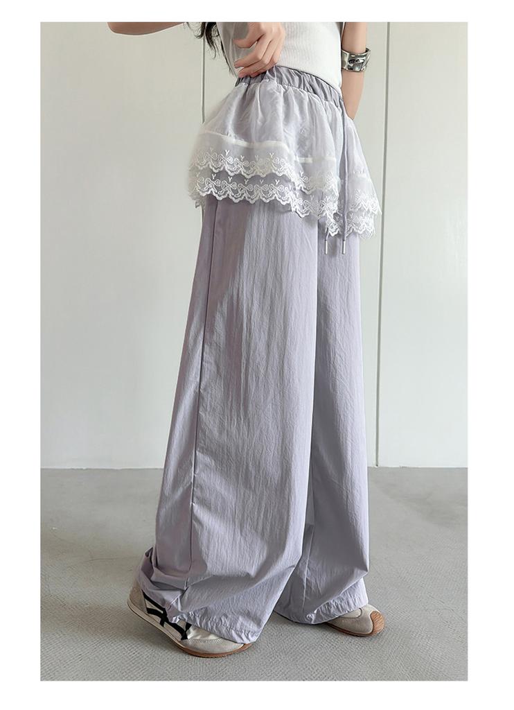 Girls' pants summer thin style children's lace lace lace fart curtain wide leg pants summer breathable big children's quick drying sports pants