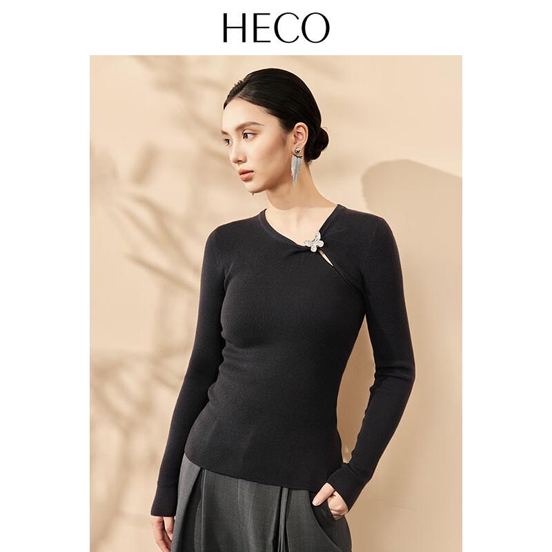 HECO Butterfly Brooch Twisted Collar Long Sleeve Knit Top