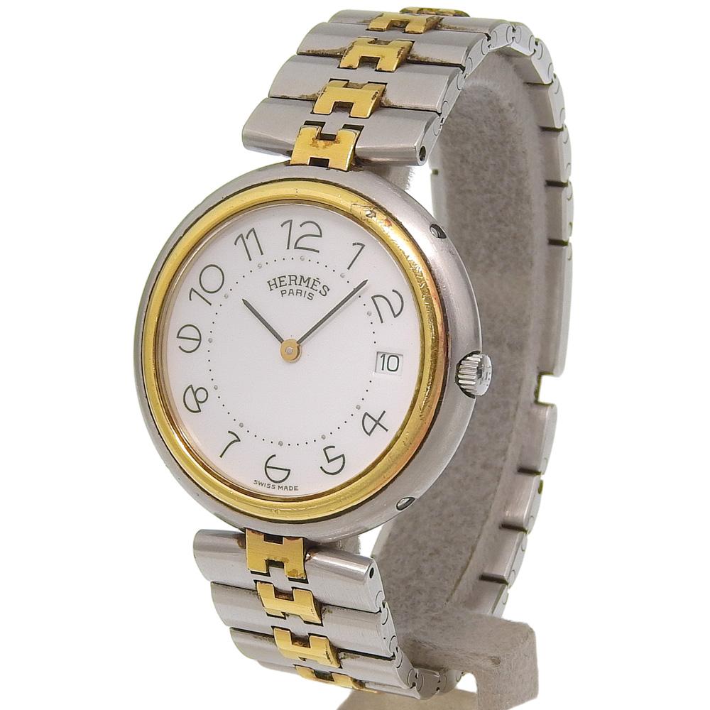 HERMES profile Watches WhiteDial Stainless Steel Quartz Analog display unisex Used