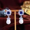 Needle French Light Luxury Full Zircon Pearl Earrings Design Blue Sugar Cube Earrings