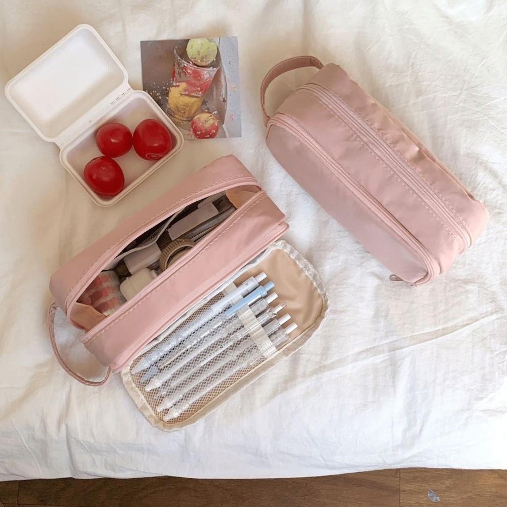 Desktop Storage Korean Pink Stationery Bag Large Capacity Solid Color Pencil Pouch  School