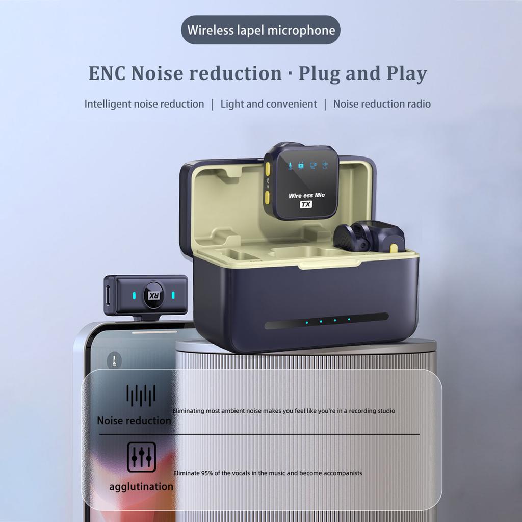 One Trigger Two 2.4G Wireless Microphone Magnetic Clip On Mic for Camera 50M Transmission Range Noise Cancelling Built