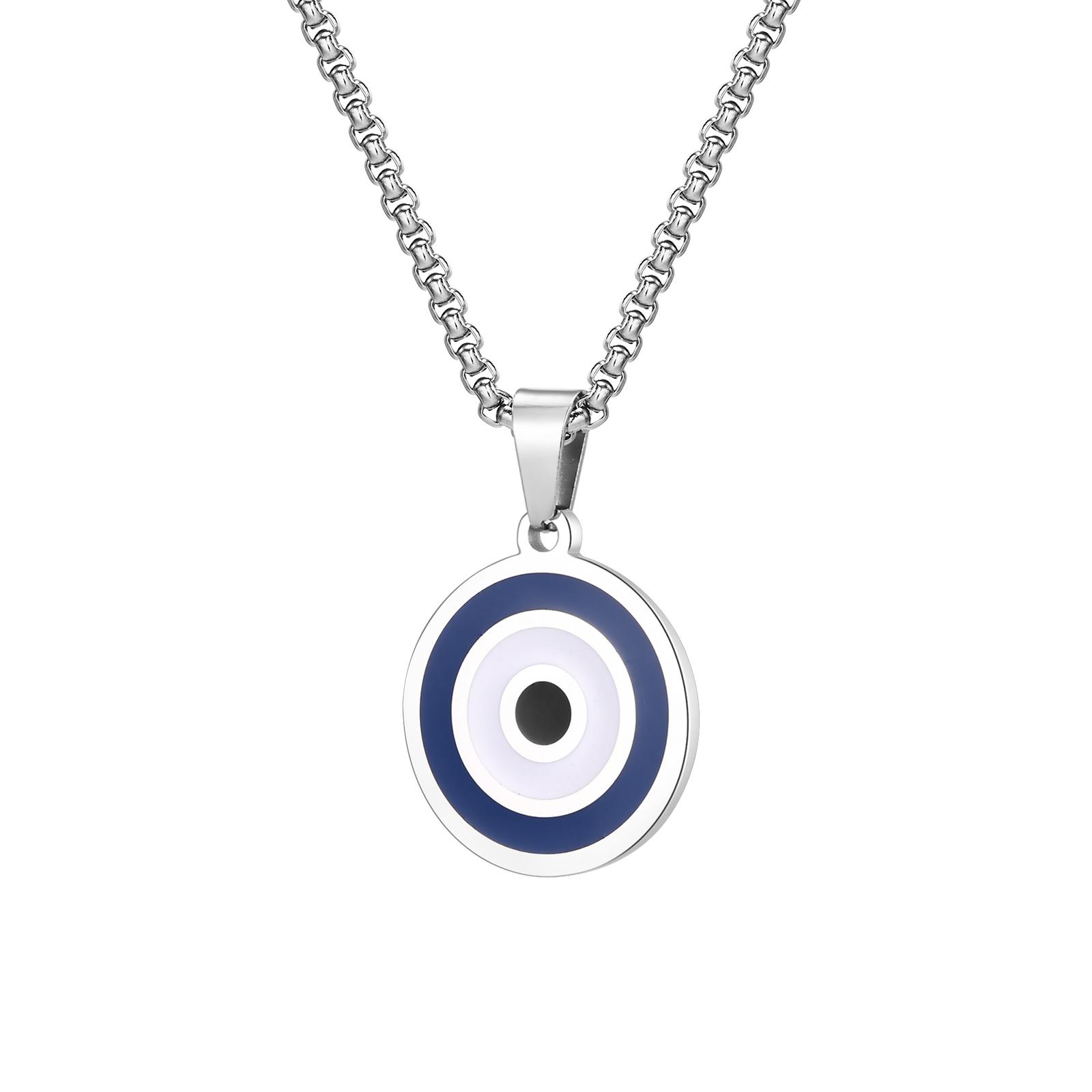 

Evil Blue Eye Casual Pendant Necklaces for Men Stainless Steel Round Pendant with Chain Ethnic Turkish Collar Father s Day Gifts 55cm