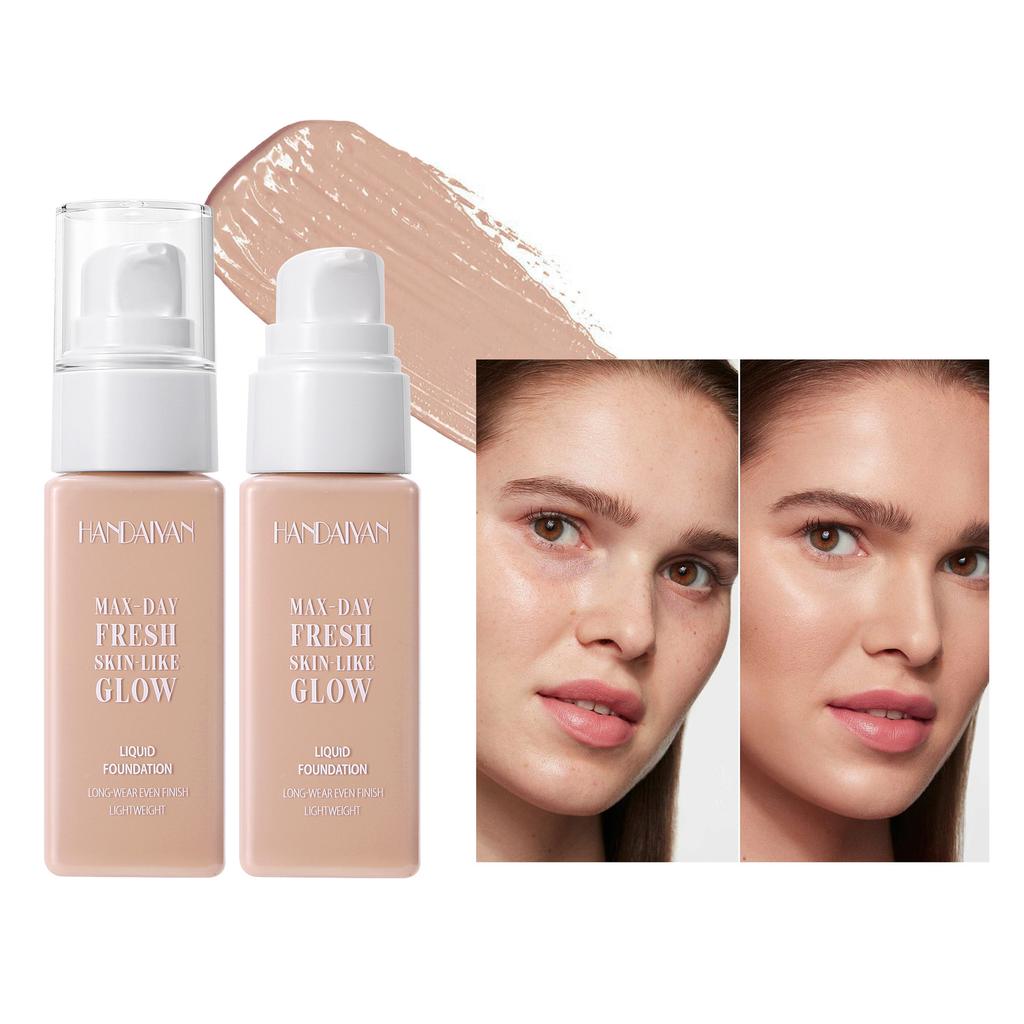 Liquid Foundation, Long-Lasting Dewy Finish Foundation with Pump, Lightweight Skin-Like Glow Full Coverage Face Makeup, Waterproof Liquid Base