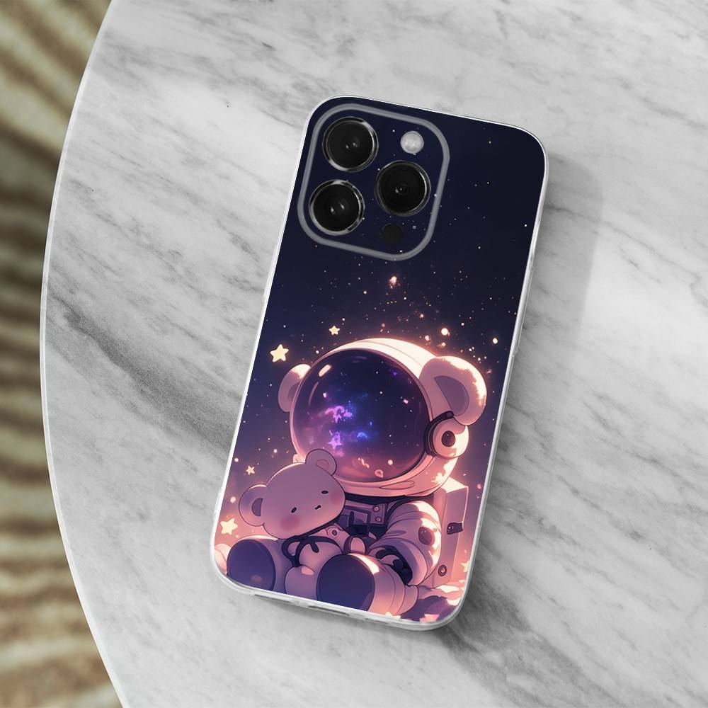 Cute Cartoon Astronaut Case For iPhone X,XS,SE,12,15,Pro,17,Plus,11,Max,13,XR,14,16,Mini,Transparent Soft Cover
