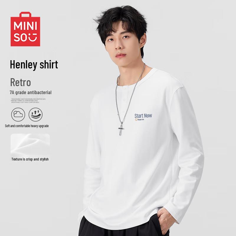 MINISO Men's Antibacterial Loose Fit Long-Sleeve Henley Tee