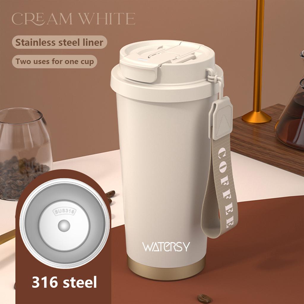 530ml 316 Stainless Steel Thermos Coffee Cup Ceramic Liner Vacuum Insulated Cup with Straw Cold and Hot Tumbler Travel Car Mug