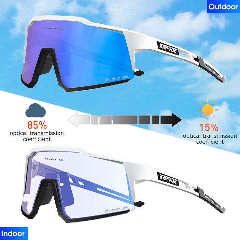 Kapvoe Photochromic Cycling Glasses Outdoor Sports Men Bike Glasses Women Mountain Bicycle Riding Protection Goggles Eyewear
