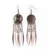 RSAMD Bohemian Boho Flower Carved Round&Colorful Feather Tassel Women Hook Earrings-14#