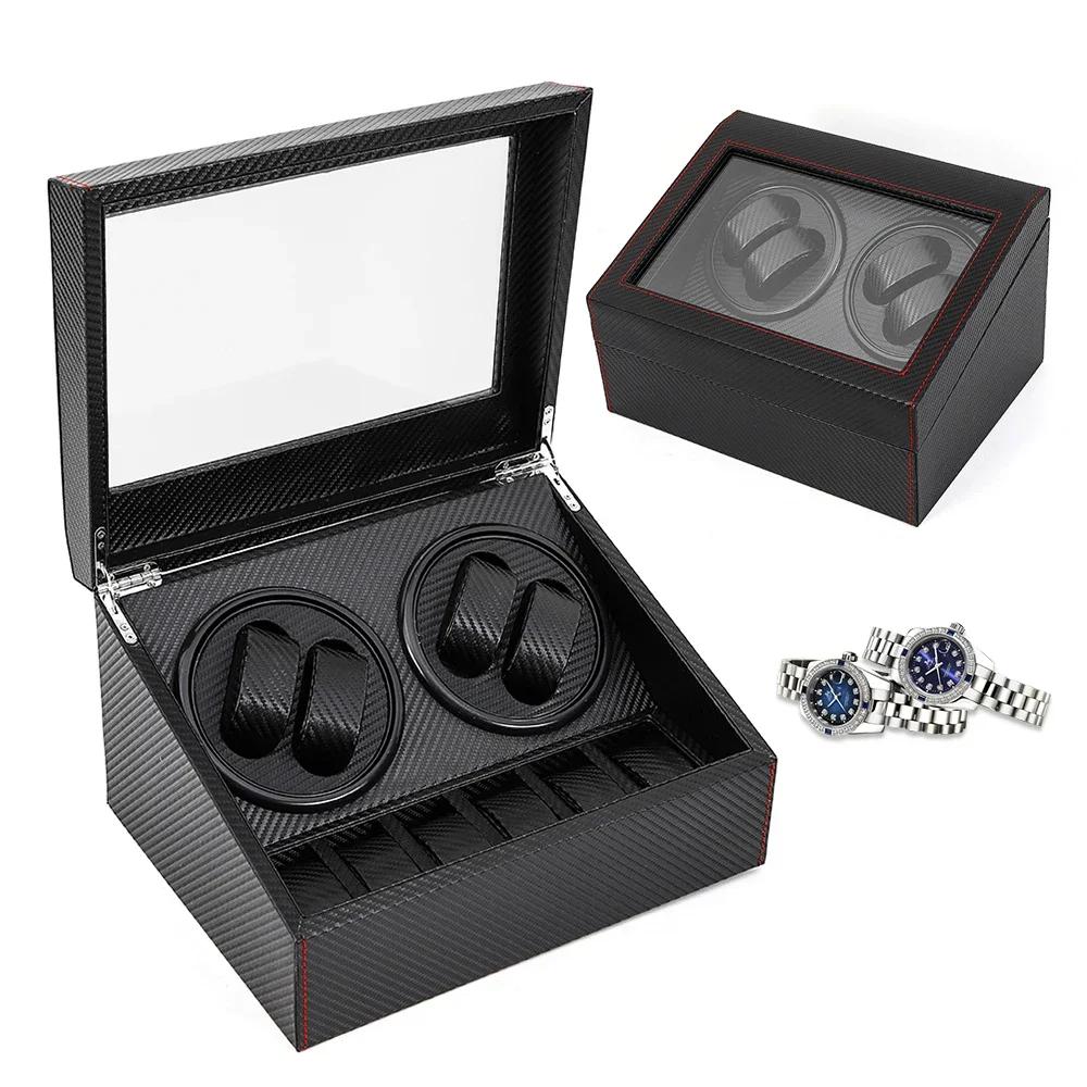4+6 Automatic Watch Winder Box Carbon Fiber Display Case 10 Watch Storage Rotation