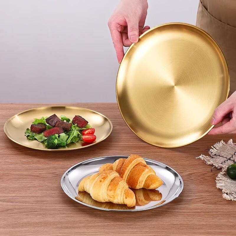 304 Stainless Steel Gold Korean Style Round Plate