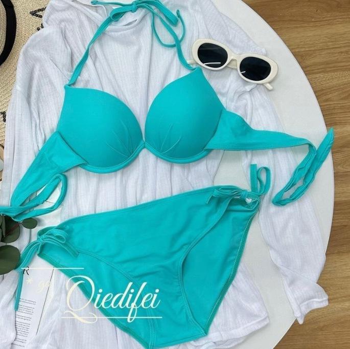Pink & Blue Sexy Three-Piece Swimsuit: Steel Support Bikini for Small & Big Chests