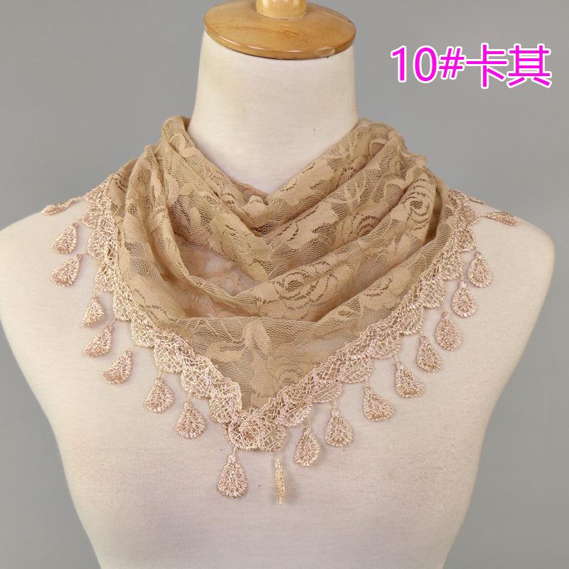 New Women Lace Monochrome Korean Triangle Scarves 140x48cm Fashionable Hollow Out Shawl Solid Rose Triangle Scarf