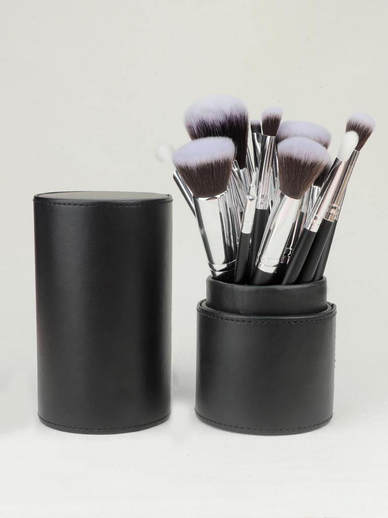 15-Piece Black & Silver Makeup Brush Set: Powder, Blush, Eyeshadow, Eyebrow & Highlighter Brushes with Soft Bristles