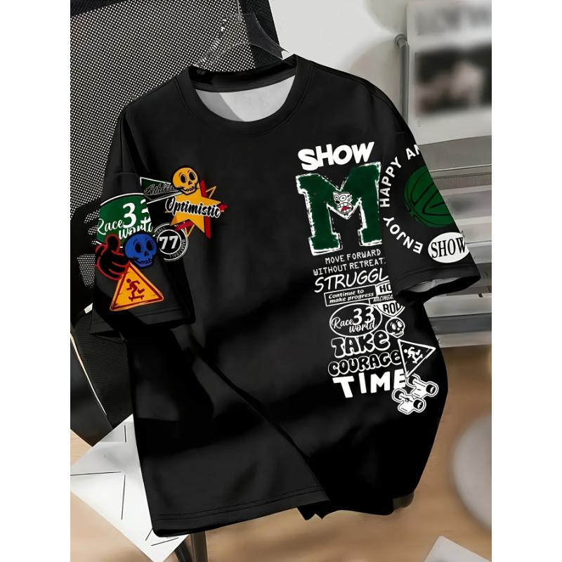 Fashionable new men s summer personalized letter graffiti print street style breathable round neck T-shirt outdoor high street t S