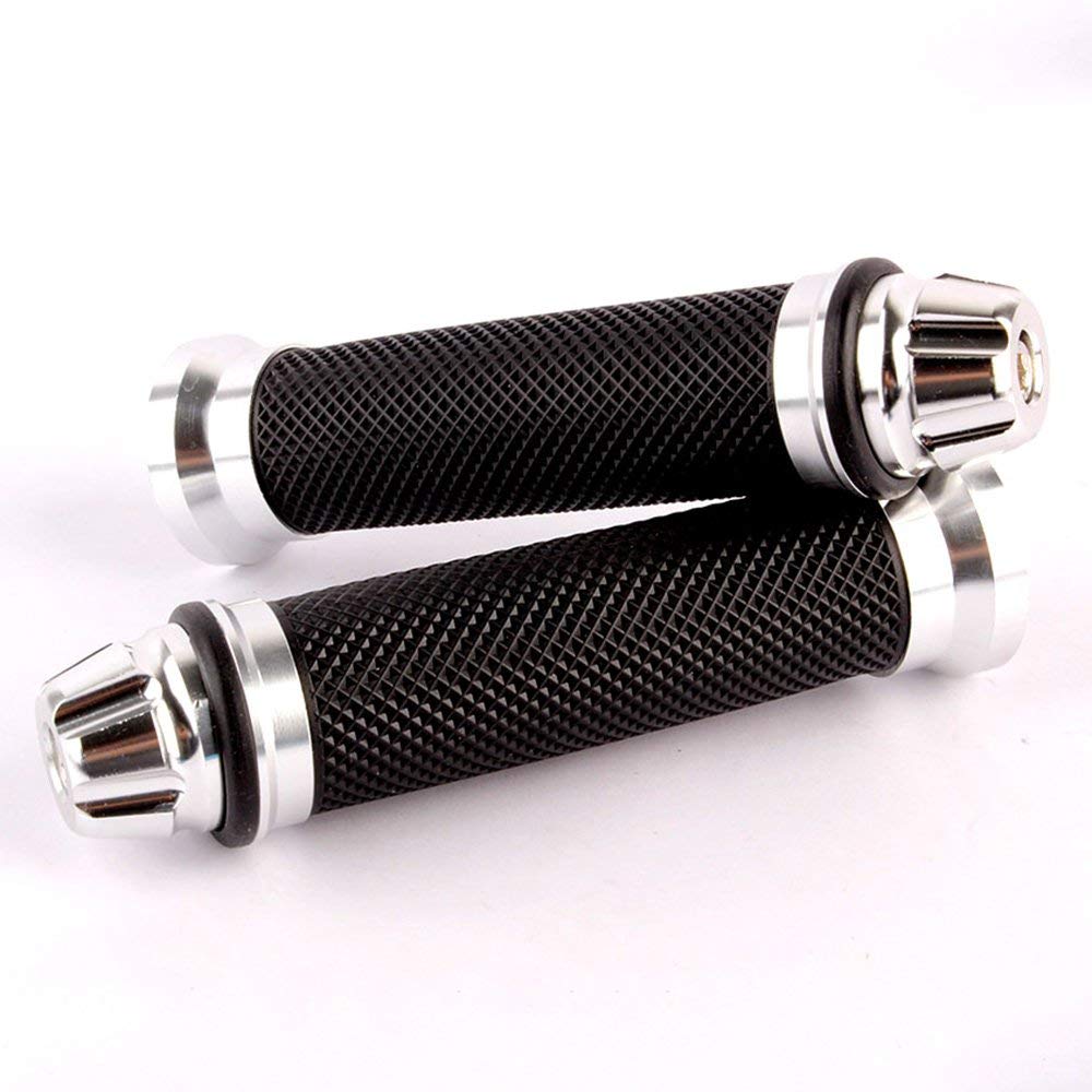 Karun Bike Clip Universal Motorcycle Clip Aluminum Bar End 22.2mm CNC Hand Grip Left and Right Set (Silver)