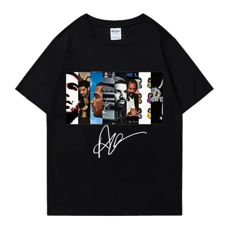 Mens Drake retro rapper character print pure cotton shortsleeved Tshirt hiphop casual wear top Springsummer new Fashion