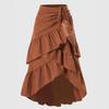 Women Spring Fall High Waist Gathered Bodycon Skirt with Ruffle Hem & Draped Detail