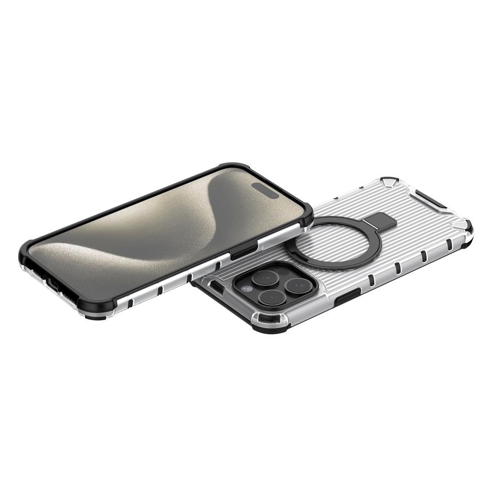 For Magsafe 17 Air 16 15 14 Plus 13 Pro Max Corrugated Magnetic Metal Bracket Transparent Phone Case Protective Cover