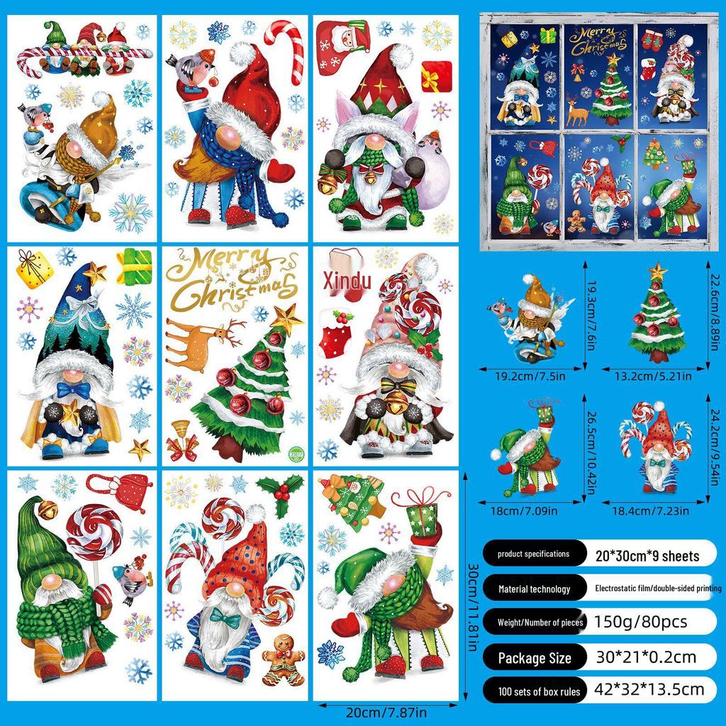 Christmas Snowflake and Reindeer Wall & Window Stickers - Static Santa Claus Decor for Refrigerator and Shops