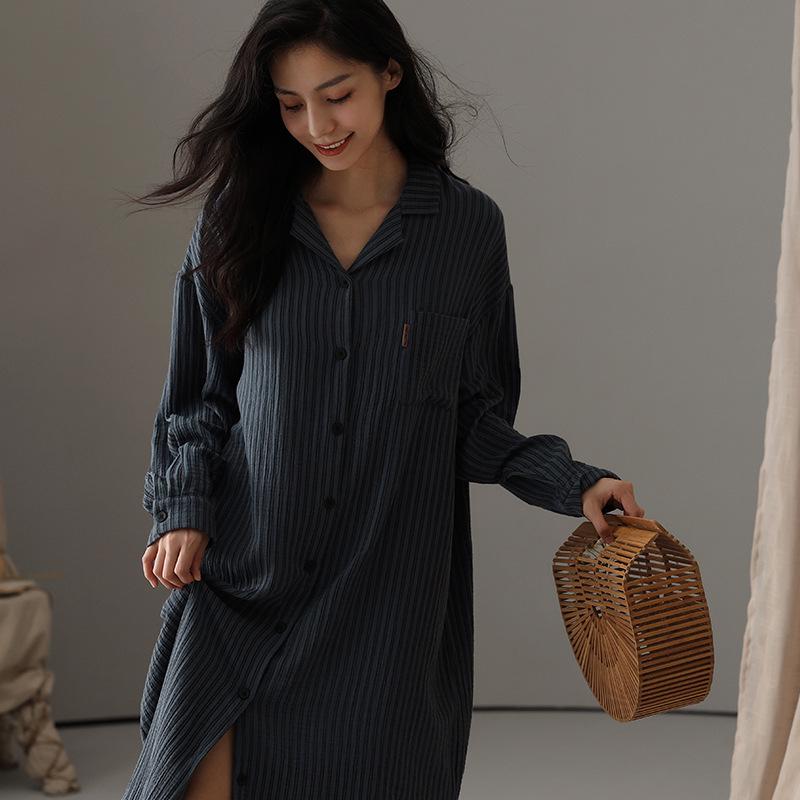 

«Женская хлопковая ночная рубашка с длинным рукавом — удобная, свободного кроя, для дома и улицы, осень» L - Loose Comfortable Sleep