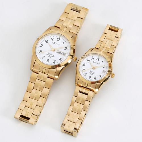 [GALAXY] GALAXY Herren Armbanduhr mit Zifferblattindizes in Gold-Optik, Metallarmband QA9012MC-1