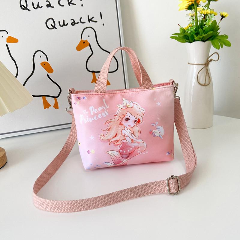 Adorable Korean Style Children's Mermaid Print Canvas Crossbody Bag For Girls