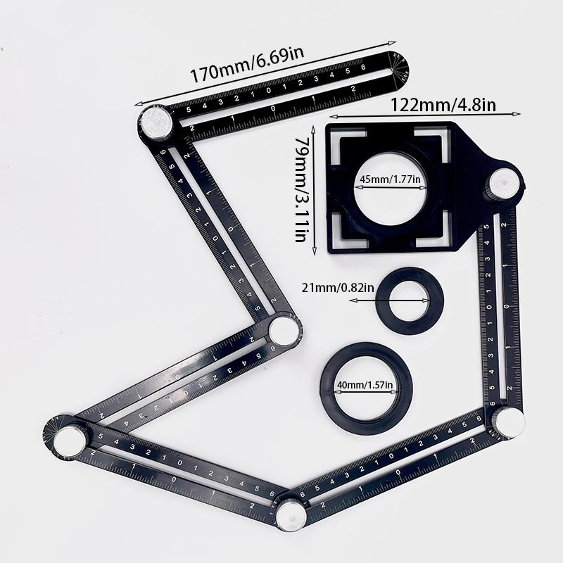 Six-fold ruler, angle measuring instrument, tile hole locator, aluminum alloy multi-angle measuring ruler, 1pc