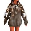 Ladies' Christmas Printed Bow Long Sleeved Loose Fitting Headband With Rope Hooded Sweatshirt Top