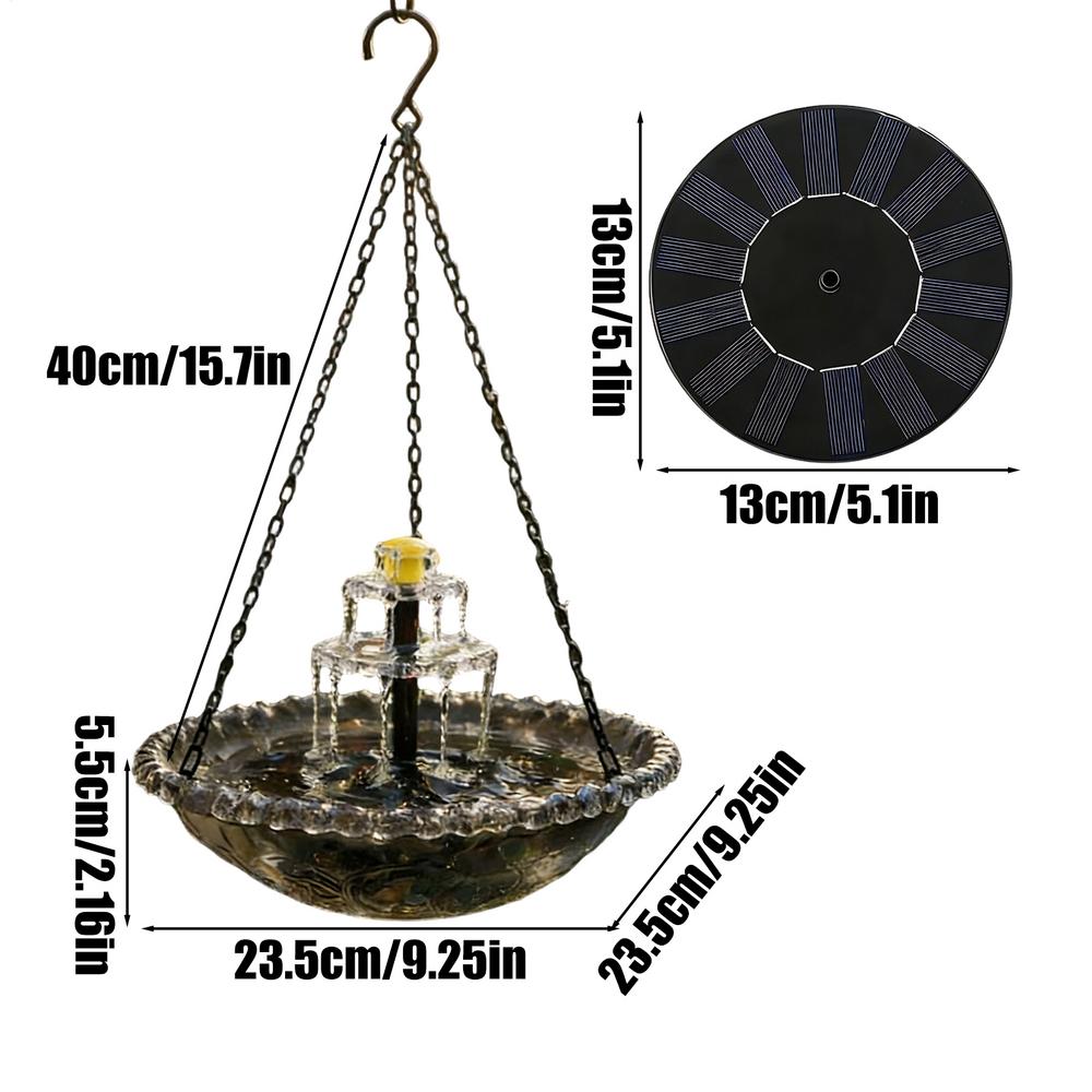Solar-powered waterfall-style suspended bird bath fountain Bird Water Fountain Backyard Decor Solar Powered Bird Bath Fountain