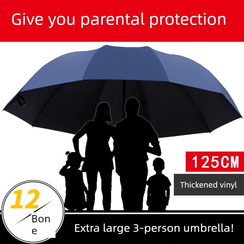 Large Umbrella for Men, Reinforced and Thickened, Sturdy and Wind-Resistant, Dual-Use for Sun and Rain, Foldable Black-Coated Sun Protection Umbrella