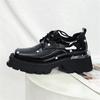 Fashion New Retro Metal Decor Women Derby Shoes Thick Sole Dress Leather Wedge Shoes Casual Loafers Black Lace-up Platform Flats Pumps