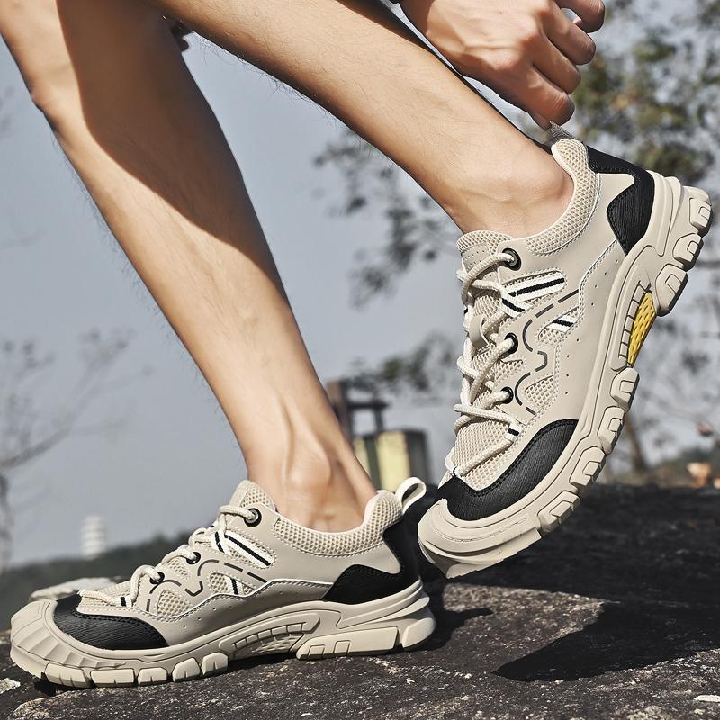 Summer Daily Breathable Men Quality Comfort Mesh Shoes Leather Casual Mesh Shoes Outdoor Non-slip Sports Climbing Shoes