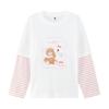 Girls' Faux Two-Piece Color-Block Stripe Long-Sleeve Cotton T-Shirt