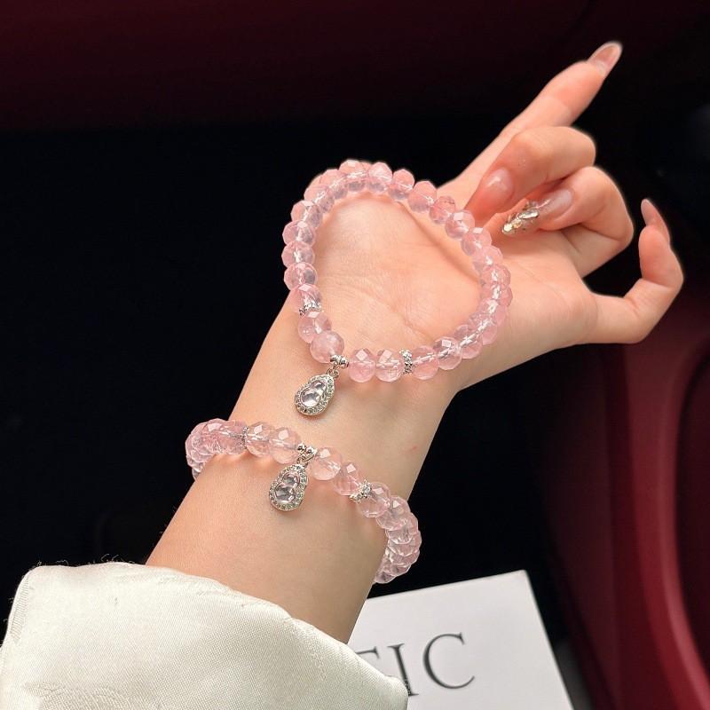 Pink Crystal Bracelet With Carved Faceted Abacus Beads Charm Fresh Style Jewelry Women