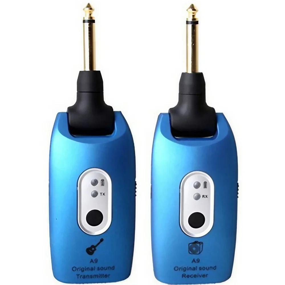 JJYY 1Set(2Pcs) UHF Guitar Wireless System Transmitter Receiver Built-in Rechargeable Black Charge Port Micro-USB UHF 730MHz
