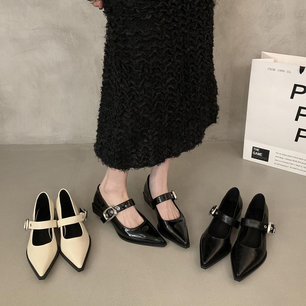 French Niche Black Pointed Single-shoe Women's Shoes New Spring Temperament Late Late Shoes Mary Jane Small Leather Shoes