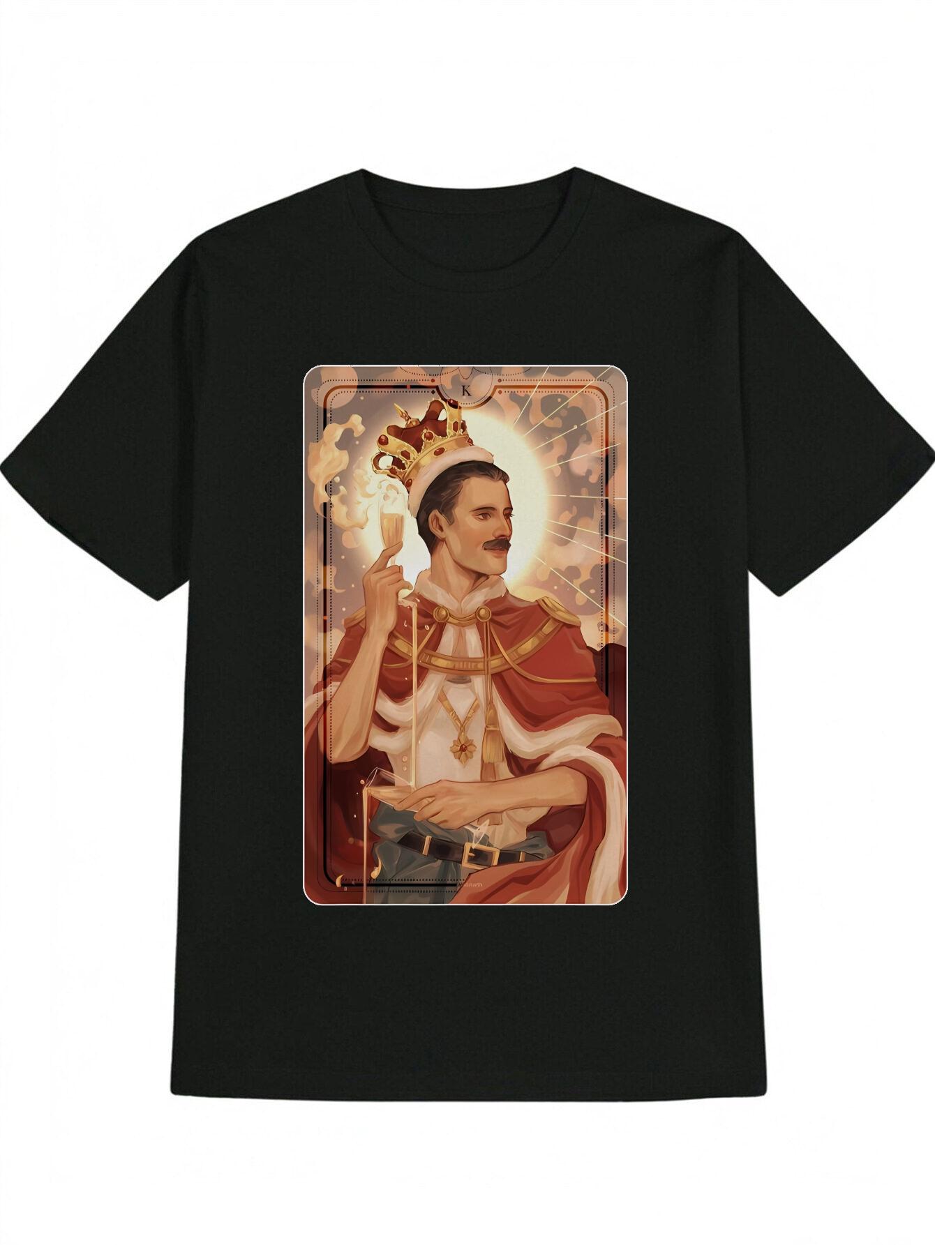 Royal Crown Graphic T-shirt - Black Casual Crew Neck Tee with Golden & Red Stitching M