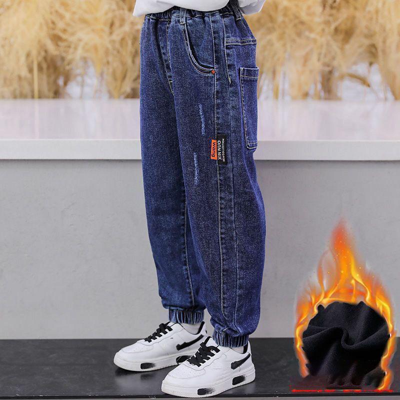 

Модные джинсы с надписью для мальчиков, весенне-осенние детские джинсовые брюки, повседневная одежда для мальчика-подростка, свободные спортивные штаны для 5-12 лет 170