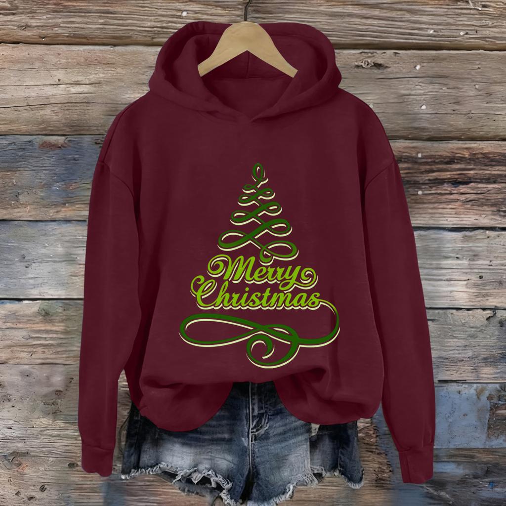 Ladies' Christmas Printed Casual Long Sleeved Round Neck Sports Hoodie Top