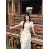 Large size French irregular square neck dress women's summer fat MM belly covering and thin skirt fashion short sleeve A-shaped skirt