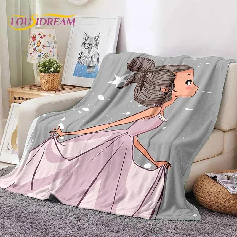 Roztomilá baletka, baletka, víla, kreslená, měkká flanelová deka na postel, do ložnice, na pohovku, na piknik, přehozová deka pro venkovní volnočasové aktivity, dárek