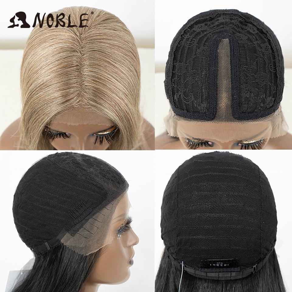 Noble Cosplay Synthetic Lace Front Wigs For Women Ombre Brown With Bangs 24 Inch Straight Lace Wig Highlight Glueless Lace Wig