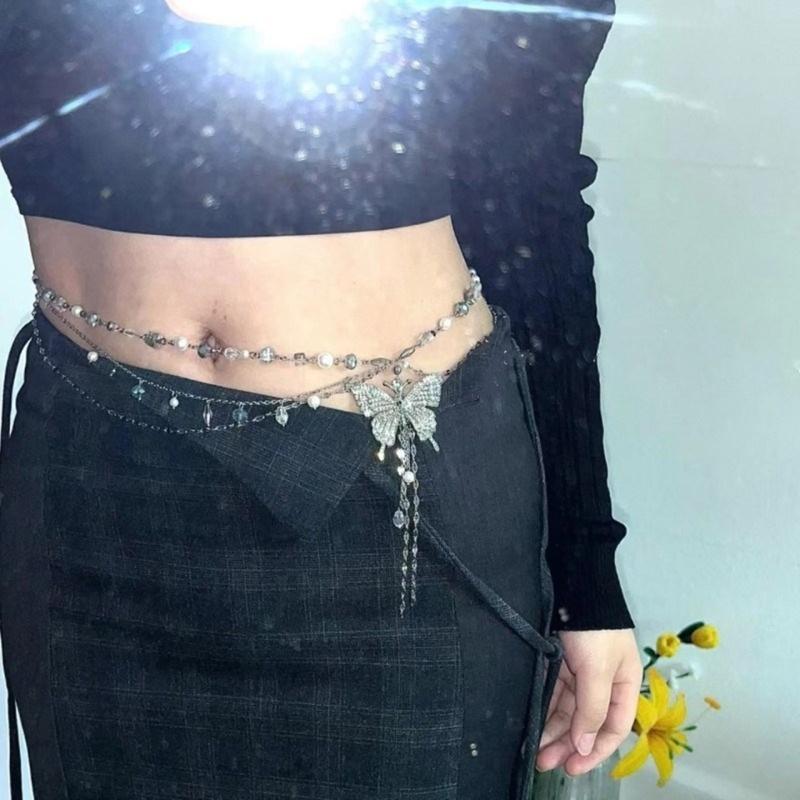 Multi layer Chain Necklaces Irregular Body Chains Wasit Belt Chain with Butterfly Pendant Fashionable Jewelry Gift