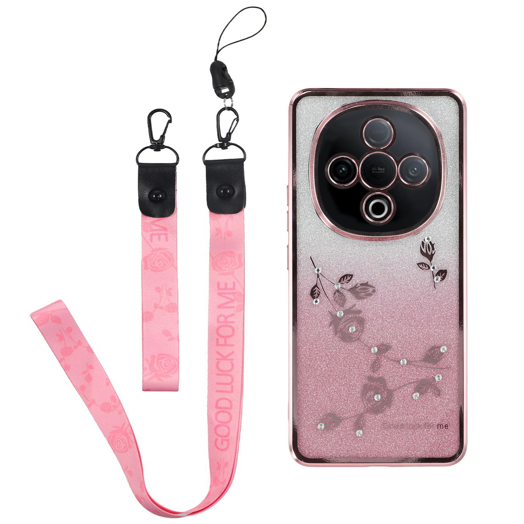 

KADEM Чехол для vivo Y300 5G Цветочный узор TPU Градиентная накладка для телефона со шнурками Rose Gold