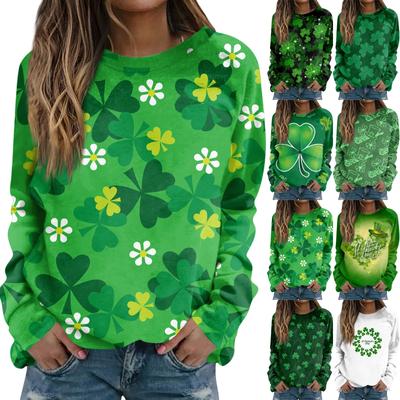 Moda feminina casual manga comprida estampa gola redonda suéter top